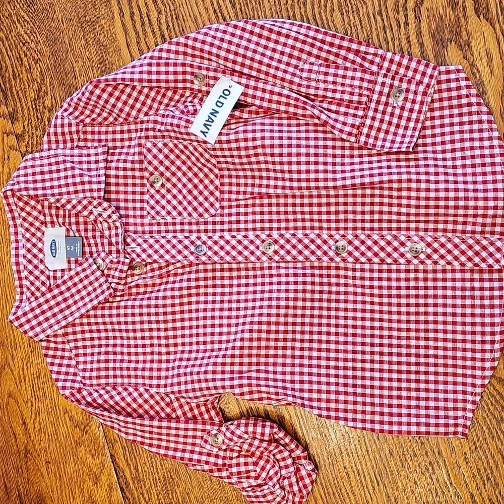 NWT Old Navy Button Up Shirt |‎ 4t, Red and white checkered